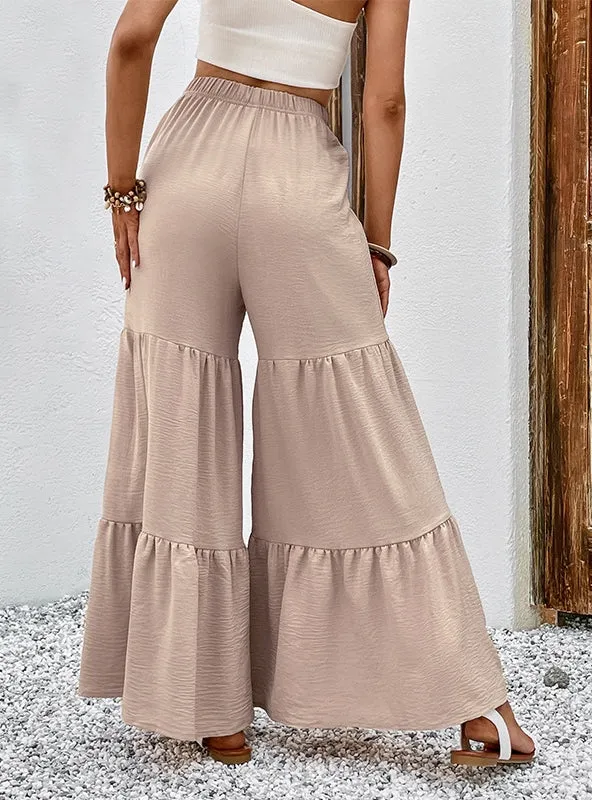 Casual Elastic High Waist Spliced Bell Pant