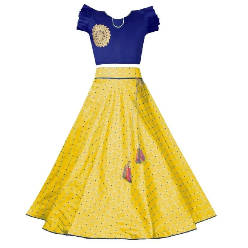 chex round yellow lehnga choli