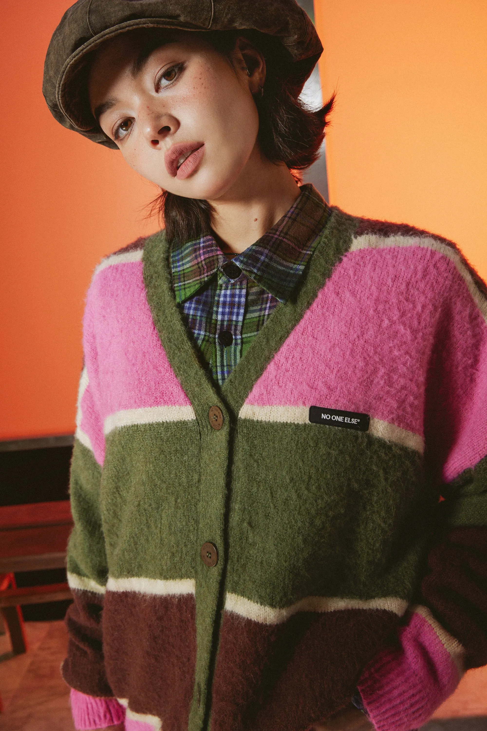 Color Combination Stripe Knit Cardigan