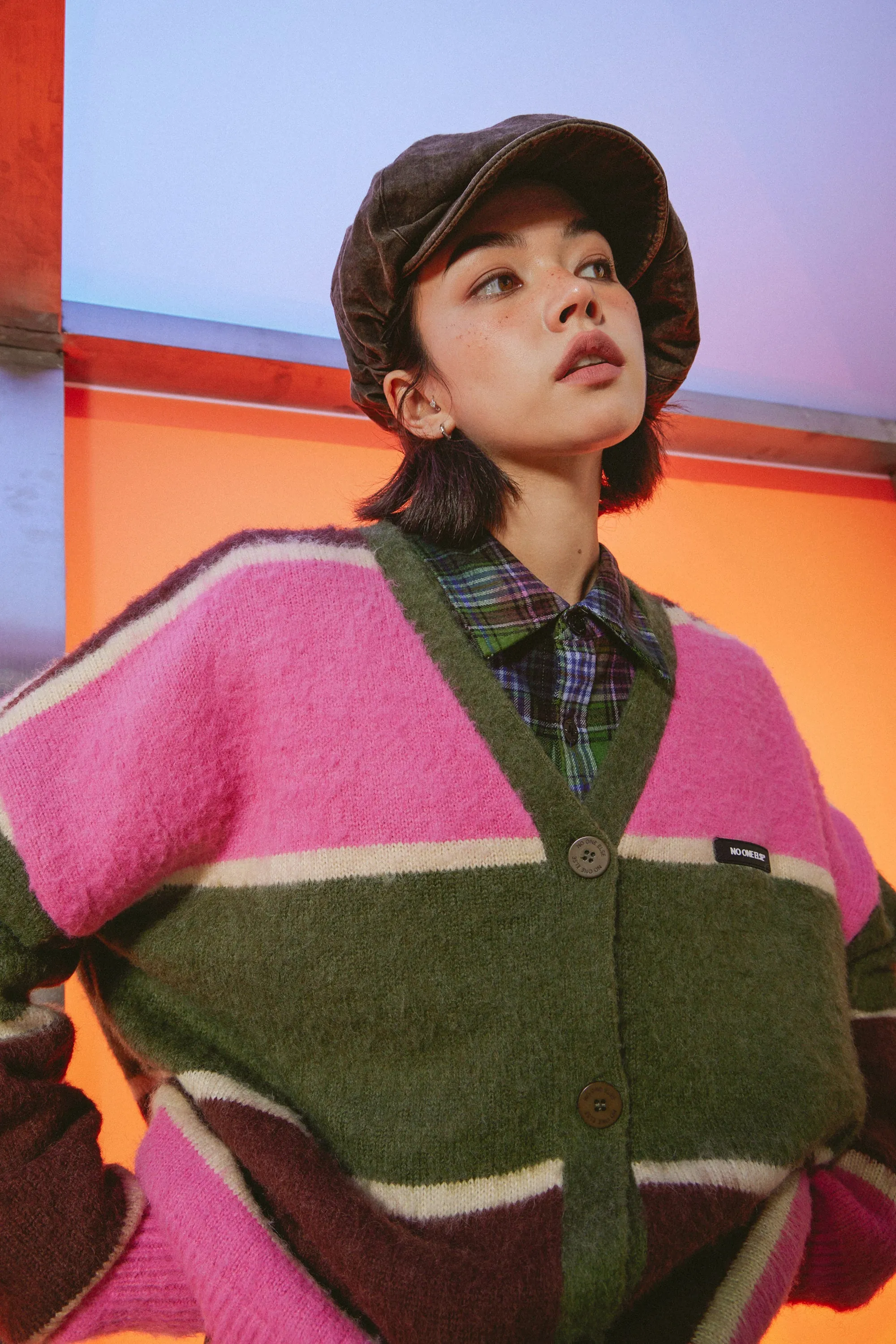 Color Combination Stripe Knit Cardigan