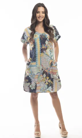 Cotton Dress Shift Short Sleeve Reversible Lisbon
