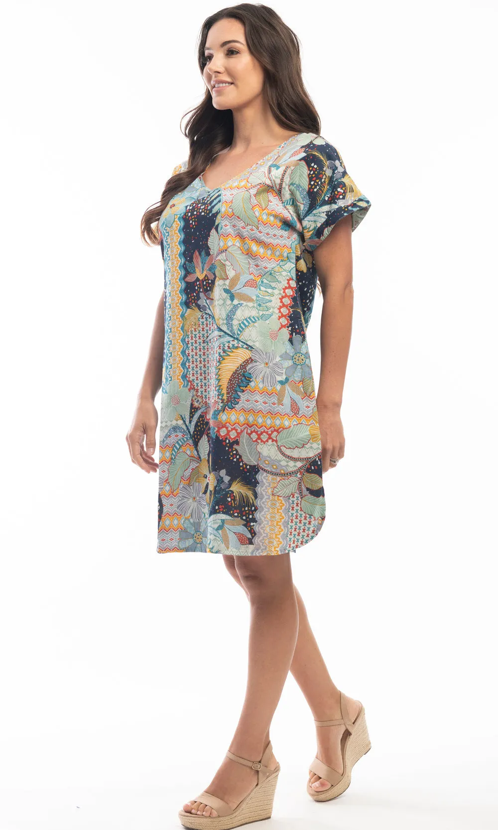 Cotton Dress Shift Short Sleeve Reversible Lisbon