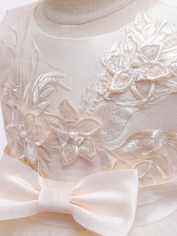 Formal Sleeveless Flower Girl Dresses Princess Silhouette Bows Kids Dresses