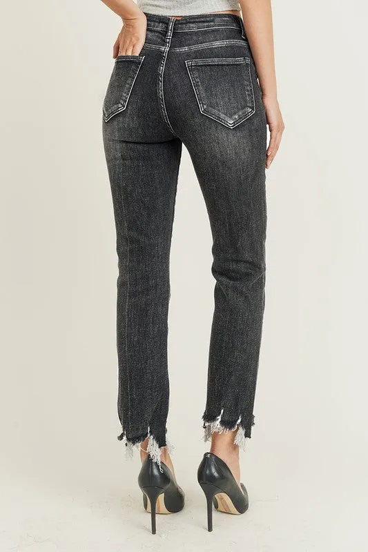 Hi-Rise Frayed Hem Ankle Flare Jeans