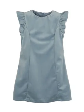 Luli & Me Maria Casero Girls Deluxe Velvet Holiday Party Shift Dress - French Blue
