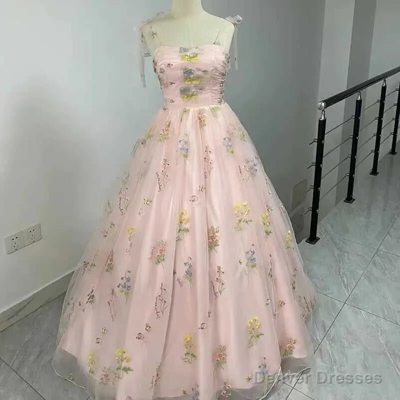 Luxury Floral Embroidery Long Champagne Prom Evening Dresses Women Summer Party Formal Occasions Reception Dress