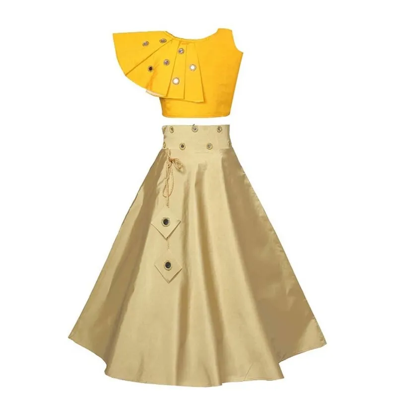 mirror yellow-cream lehnga choli