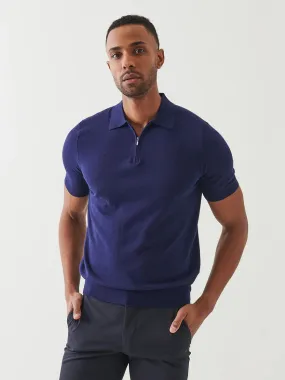 Patrick Assaraf Cotton Cashmere Quarter Zip Polo in Navy