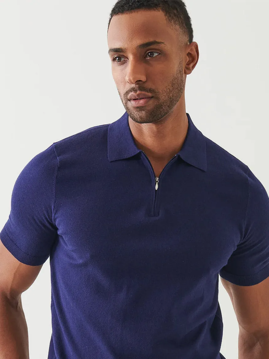 Patrick Assaraf Cotton Cashmere Quarter Zip Polo in Navy