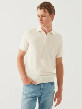 Patrick Assaraf Cotton Cashmere Quarter Zip Polo in Off White