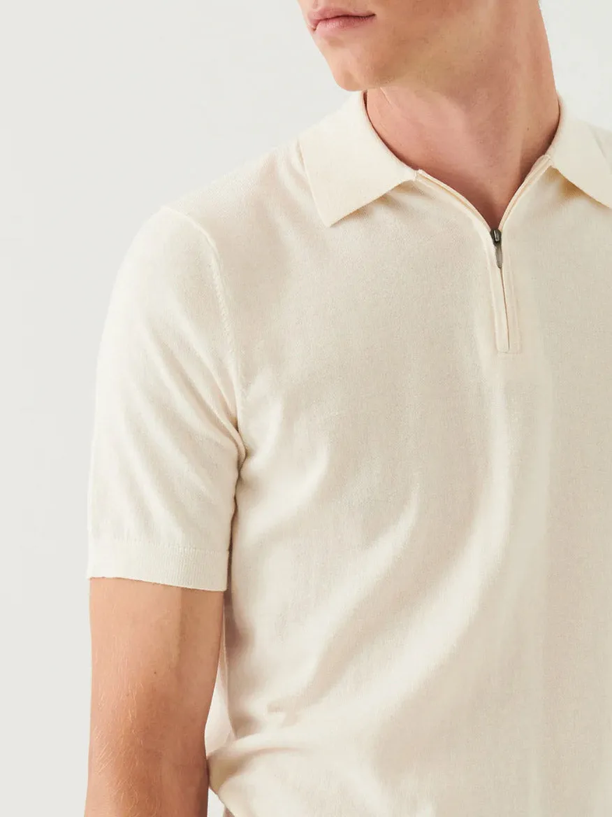 Patrick Assaraf Cotton Cashmere Quarter Zip Polo in Off White