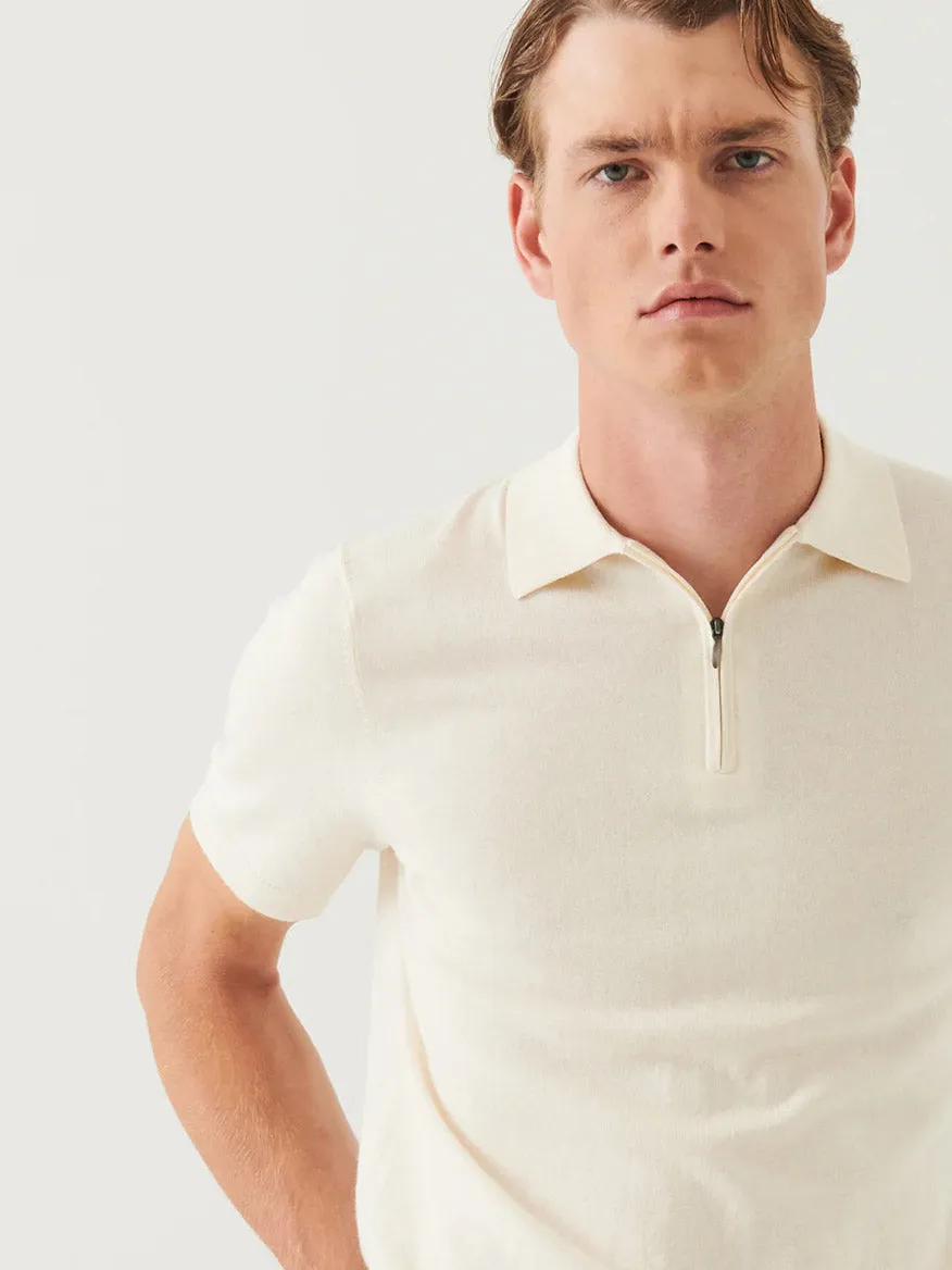 Patrick Assaraf Cotton Cashmere Quarter Zip Polo in Off White