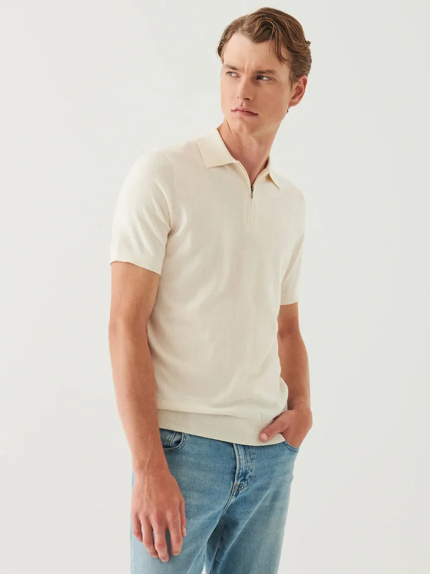 Patrick Assaraf Cotton Cashmere Quarter Zip Polo in Off White