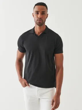 Patrick Assaraf Pima Cotton Stretch Open Polo in Black