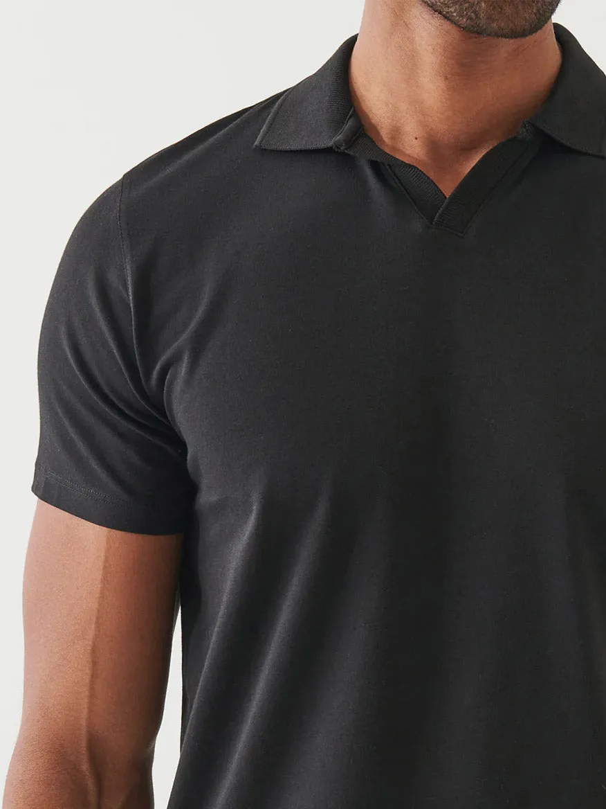 Patrick Assaraf Pima Cotton Stretch Open Polo in Black