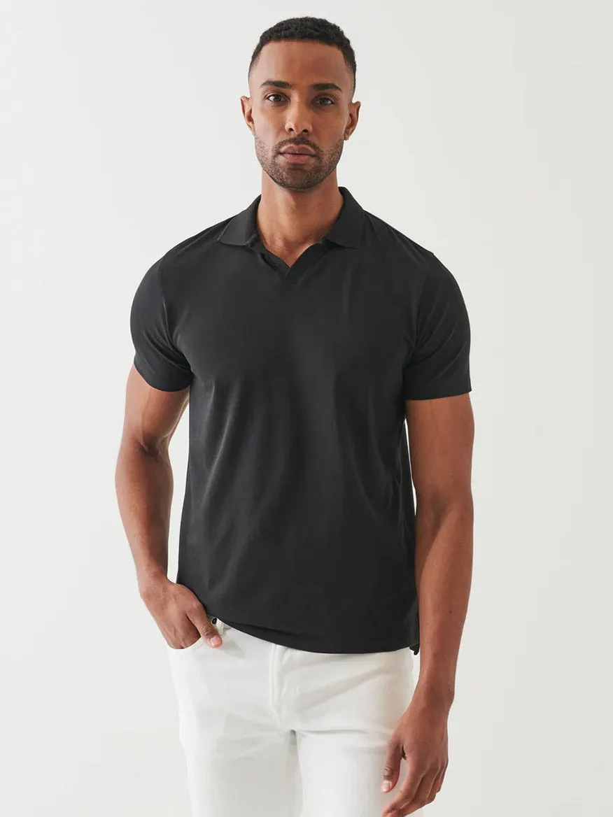 Patrick Assaraf Pima Cotton Stretch Open Polo in Black