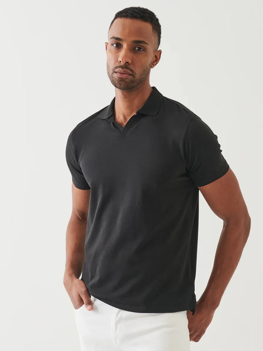 Patrick Assaraf Pima Cotton Stretch Open Polo in Black