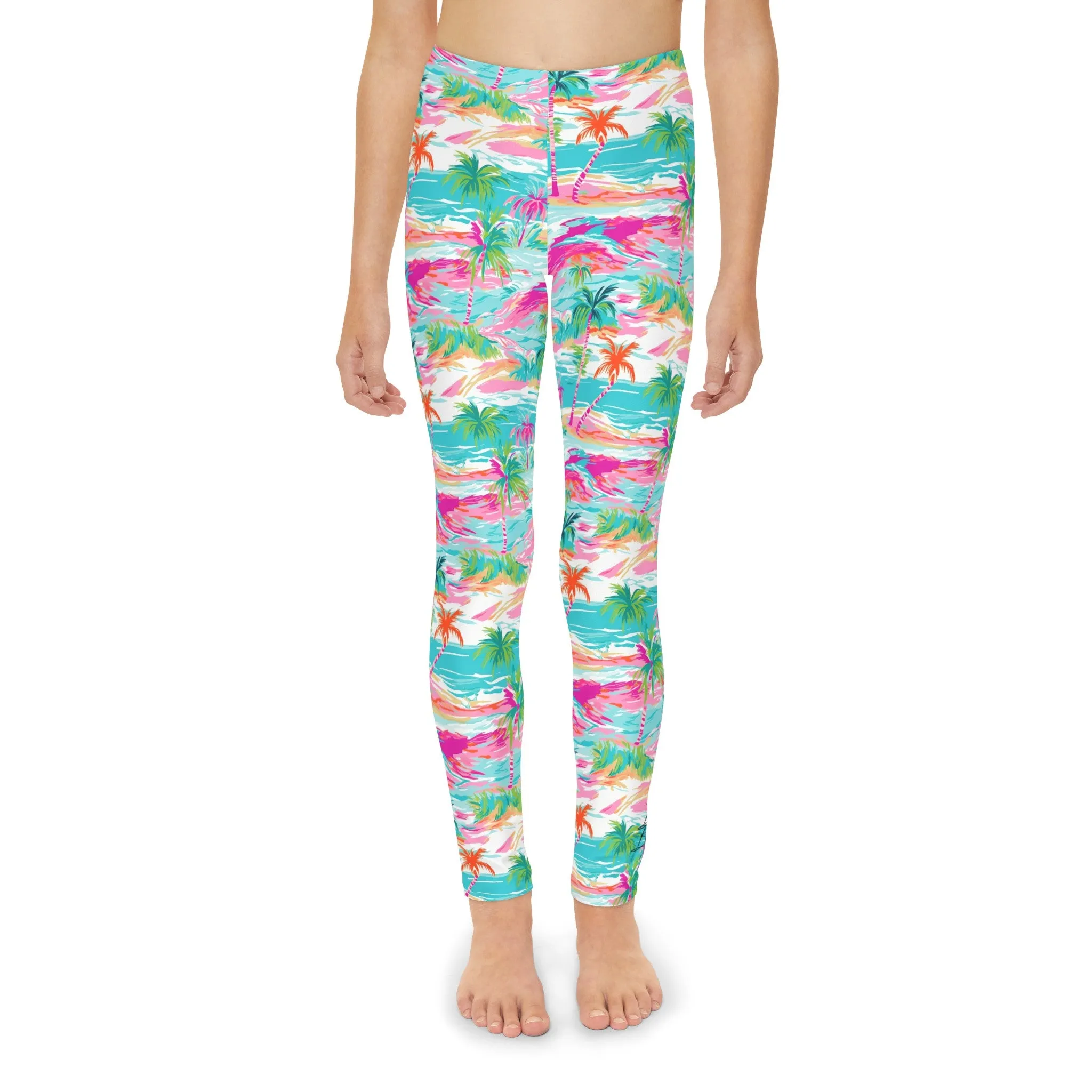 Pink Paradise Palm Leggings -Youth Full-Length Leggings