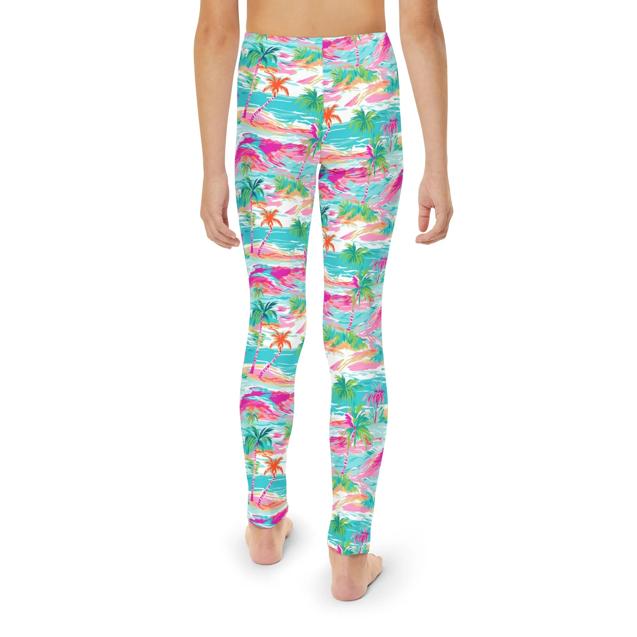 Pink Paradise Palm Leggings -Youth Full-Length Leggings
