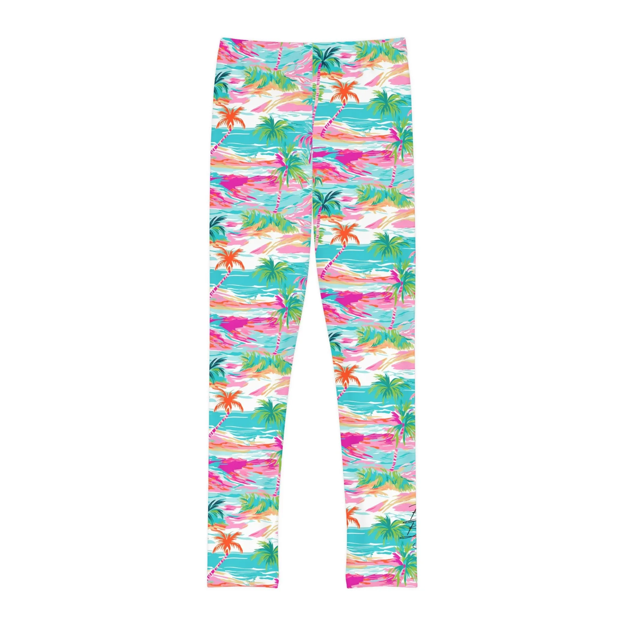 Pink Paradise Palm Leggings -Youth Full-Length Leggings