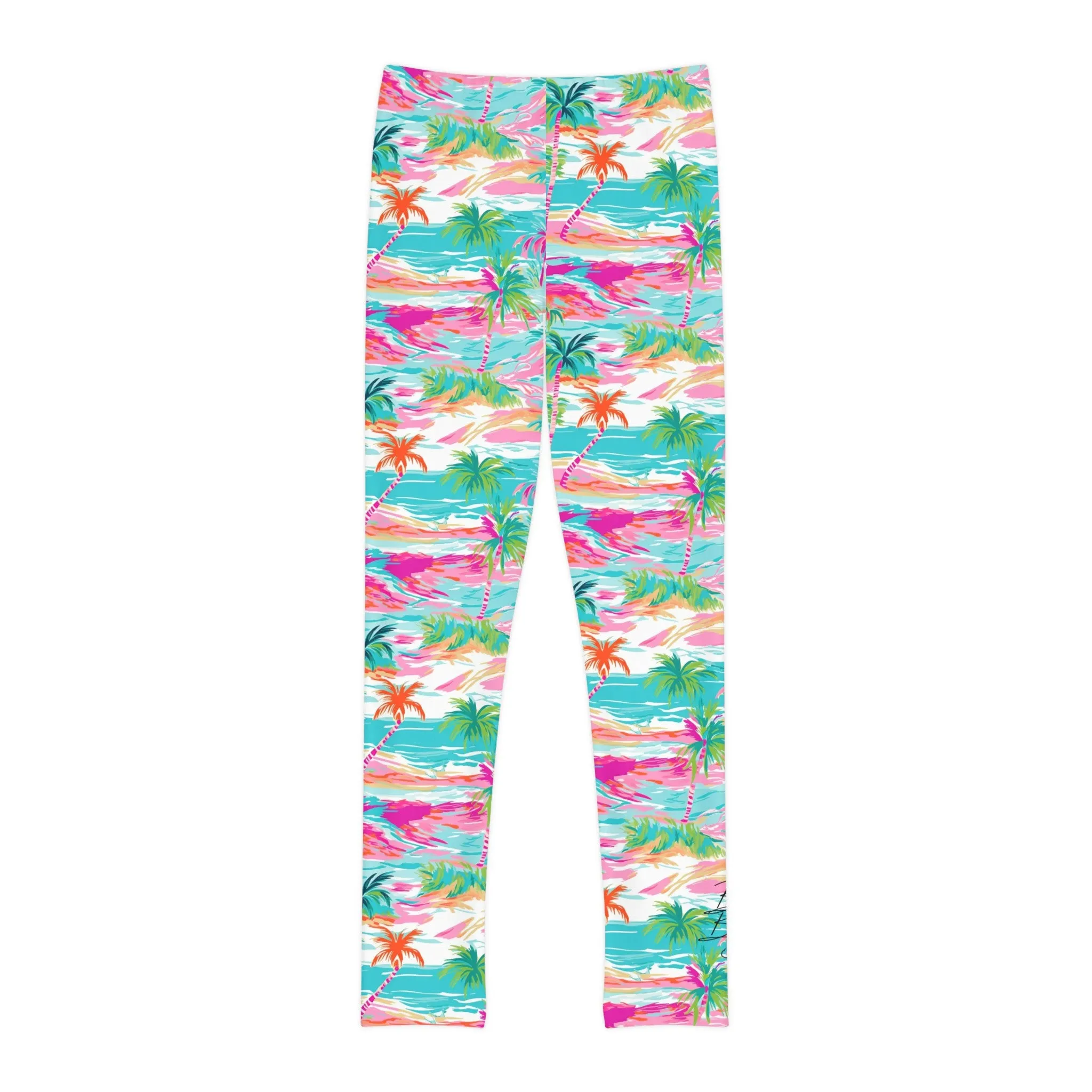 Pink Paradise Palm Leggings -Youth Full-Length Leggings